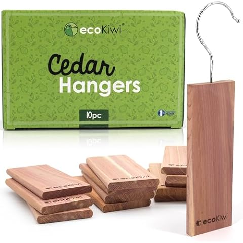 ecoKiwi Cedar Blocks for Clothes Storage - 10 Pack Hang Ups - 100% Natural Aromatic Cedar Planks for Closets and Drawers - Cedar Wood Hangers Balls Chips with Sandpaper - Cedarwood Scented Freshener Cover