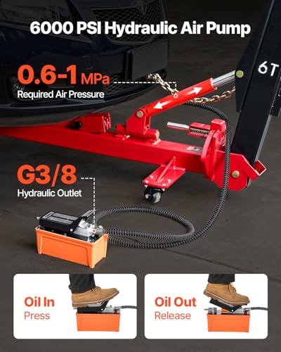 Image of VEVOR Auto Body Frame Puller Straightener, 6T Tension Car Body Repair Equipment with 6000PSI Hydraulic Foot Pump & Swivel Post, Includes 16 Straightening Tools, for Auto Repair Shop, Sedan SUV Pickup | Foot Control and Swivel Post Support Body Straightening for Sedans, SUVs and Pickups across Professional Auto Repair Shops