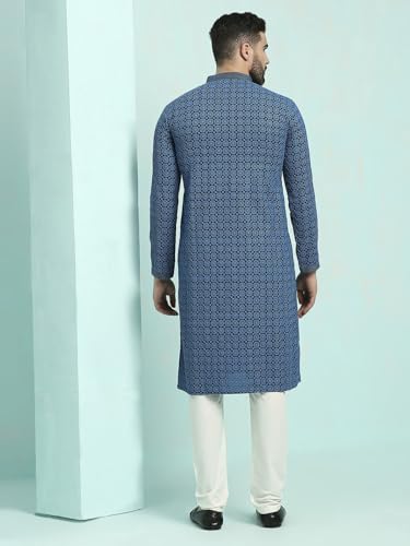 Image of Rajubhai Hargovindas Men's Chikankari Embroidered Cotton Kurta (Ches)
