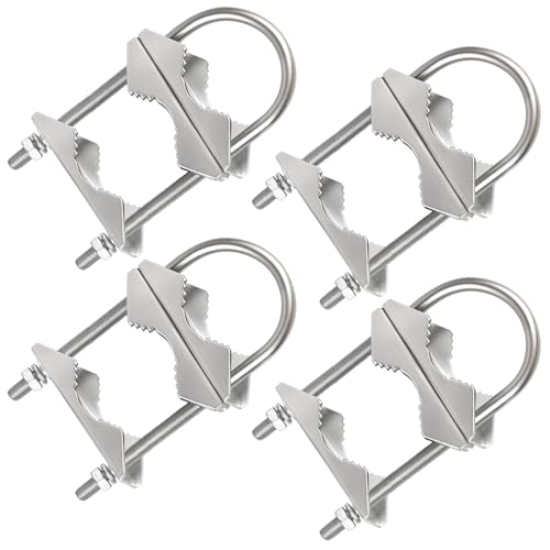 MOOKEERF Double Antenna Mast Clamp - 4 PCS Antenna Pole Mount Bracket V Jaw Block with U Bolts,Heavy Duty Mast to Mast Mount Bracket Kit for Outside Home Antenna