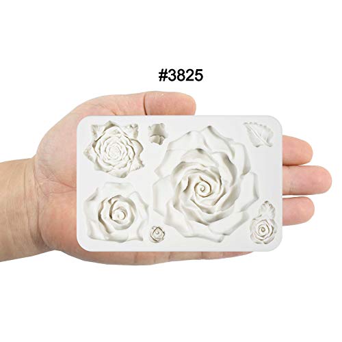Funshowcase Large Roses And Flower Bud Fondant Candy Silicone Mold For Cake Decor, Cupcake Topper, Chocolate, Epoxy Resin Jewelry Casting, Homemade Soap, Candle Making, 7 Cavity Sizes 13X8.6X2.3Cm #TOP2