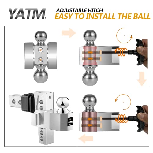 Yatm Hitch Fits 2-Inch Receiver,6" Drop/Rise,Aluminum Drop Hitch,Adjustable Trailer Hitch Replaceable Tri Balls (1-7/8", 2", 2-5/16") Mount,Drop Down Hitch,Gtw 15,000 Lbs Silver- Ultra Quiet Y-512006 #TOP4