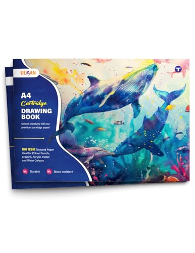 Image of A4 Size Drawing Book | Sketch Book /Art Book for Drawing, Painting and Colouring | 34 Cartridge Pages in Each Book | Soft Bound Cover | 29.5 cm x 21 cm Approx | Set of 2