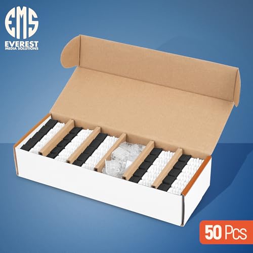 Image of Everest 90 Degree RJ45 Cat6A Keystone Jacks Slim Profile 50-Pack Black | Compatible with 90 Angled Speed Termination Tool - easyJACK (B094WB91H3)