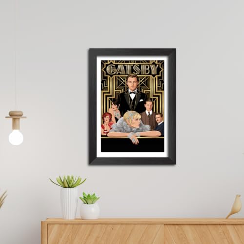 Image of TenorArts The Great Gatsby Poster Hollywood Movie Posters Vector Art Photo Frame Painting With Dark Wooden Texture (12inches x 9inches)