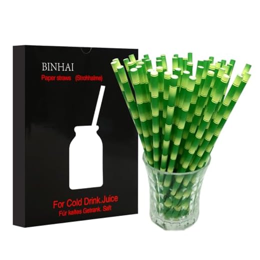 Pajitas de papel de bambú verde, 100 unidades con embalaje reciclado biodegradable para decoración de pajitas a granel para uso diario, boda, celebración, bricolaje