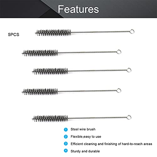 Image of Wire Tube Brushes, Stainless Steel, 0.8-inch Diameter, 12-inch Long,10pcs | Bottle Bristle Cleaning, Spiral Power Pipe Brush, Long-Handle Cleaner, For Auto Parts, Bottles, Tubes, Keyboards, Glass