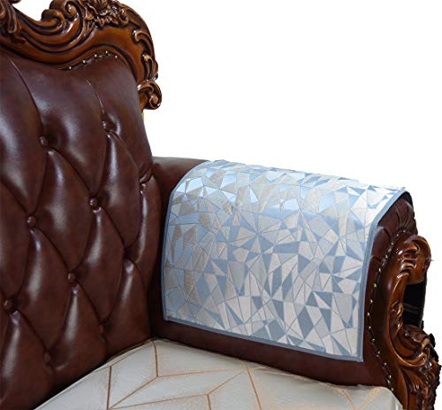 Sideli Luxury Sofa Arm Cover Armrest Covers Nonslip Jacquard Armrest Cover for Chair Couch Sofa Furniture Protectors Set of 2 (Geometry-Blue, 20 x24 Inches Sofa Armrest Cover-2 Pieces)