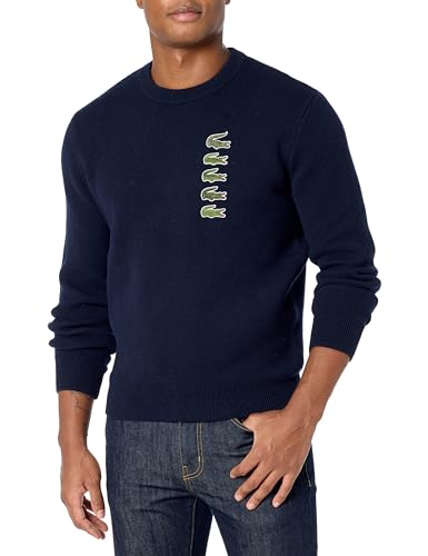 Lacoste Men's Long Sleeve Crew Neck Stacked Timeline Croc Sweater