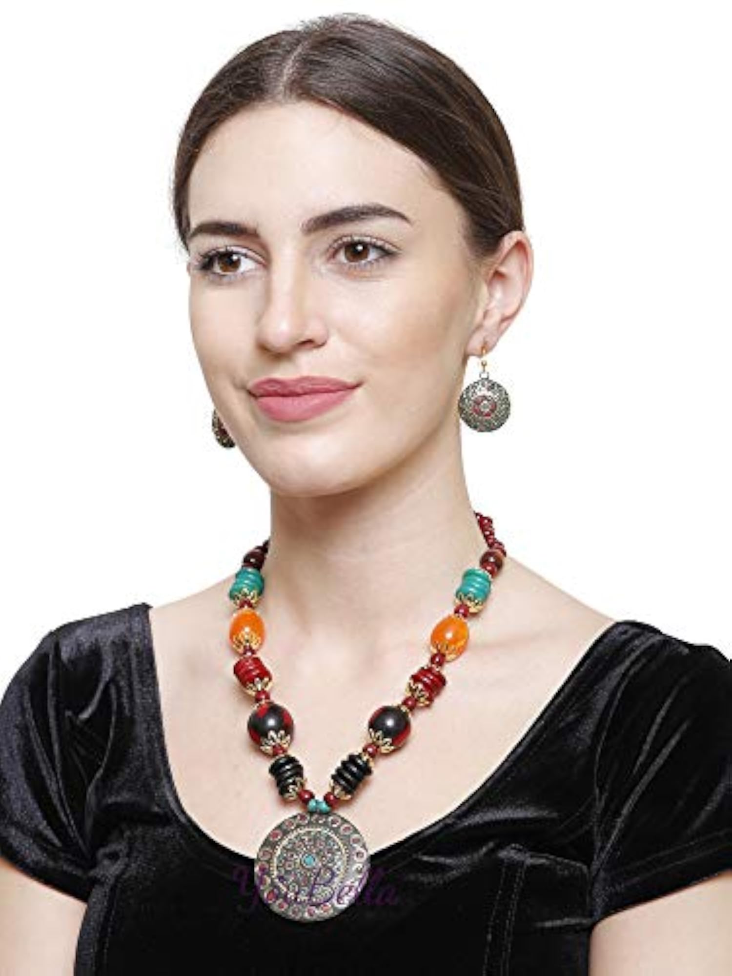 Stylish Afghani Tribal Beads Multicolor Necklace Set with Earrings