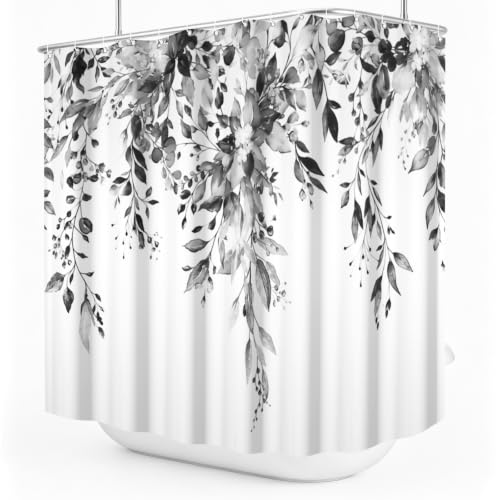 Ruelvth Clawfoot Tub Shower Curtain, Grey Eucalyptus 180x70 inch 30 Hooks | Wrap Around Watercolor Spring Shower Curtain Set for Bathroom, Extra Wide, Soft and Waterproof, Machine Washable, Quick Dry