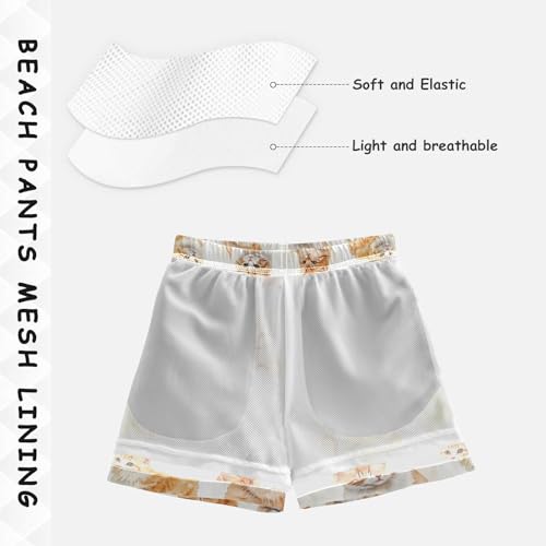 Pigsaly Boys' Swim Board Shorts Watercolor Cute Yellow Cat Boy's Swim Trunks Kids Swimwear S4