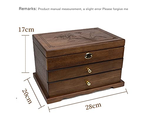 Hjuik Household 3-Layer Wooden Jewelry Storage Box With Lock Retro Earrings Necklace Bracelet Jewelry Box (Color : Antique Color) #TOP4