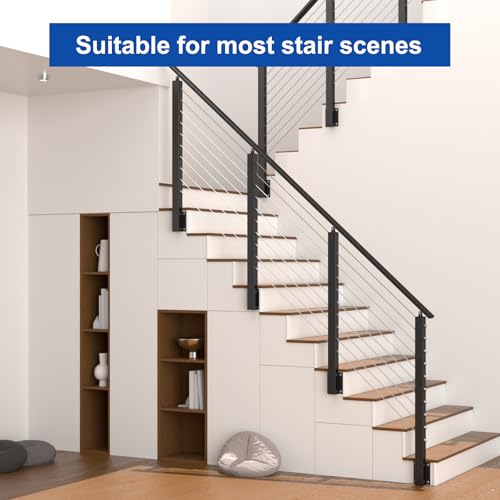 Image of BLIKA 2 Pack 36 inch Side Mount Stair Cable Railing Post for 25-35 Degrees Stair, Stainless Steel, Right Side Fascia Mount Stair Railing Post for Cable Railing Kit, Black Powder Coated Side Mount Post