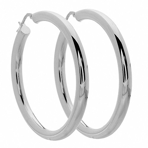 Amoro Italian Sterling Silver Large Hoop Earrings 45mm x 45mm (Length Inches 1.73)