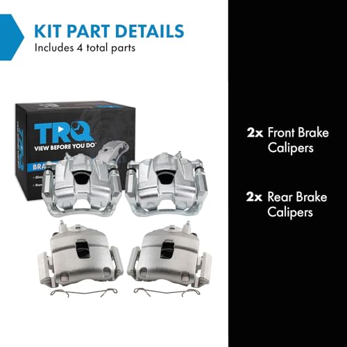 Image of TRQ Front and Rear Brake Caliper Set Zinc Coated Brackets Hardware Compatible with 2018 Fiat 500X 2018 Jeep Renegade