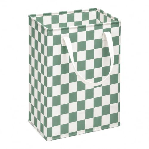Image of Sage Green Gingham Storage Basket for Girls' Room Decor, 23.6 In Tall