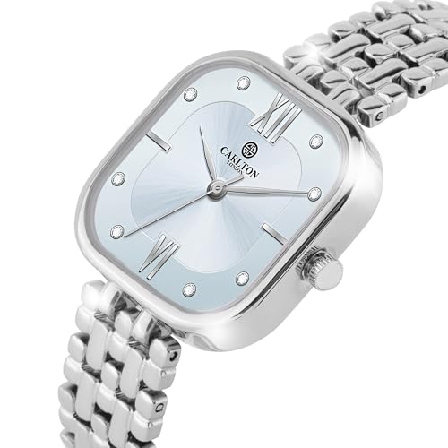 Image of Carlton London Chelsea Women Stainless Steel Analog Watch | Silver Waterproof Watches for Women Girls Ladies | Luxury Square Watch | Fashionable Trendy Quartz Movement Wrist Watch