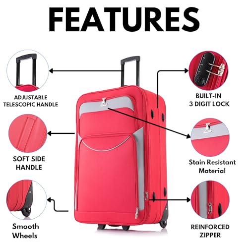 Flymax 55X35X20 55X40X20 Cabin Suitcase Luggage Hand Carry On Case Flight Bag Suitcase Travel Fits Fits Easyjet, Ryanair British Airways & Jet 2 - 3