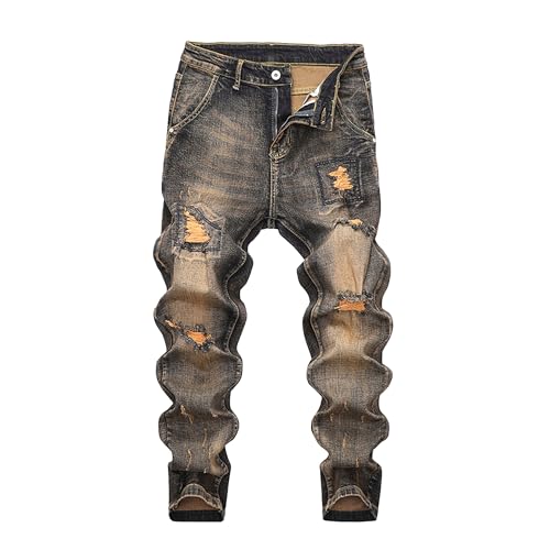 Jeans breaking hole lâche pour homme avec coupe droite et patchs rétro