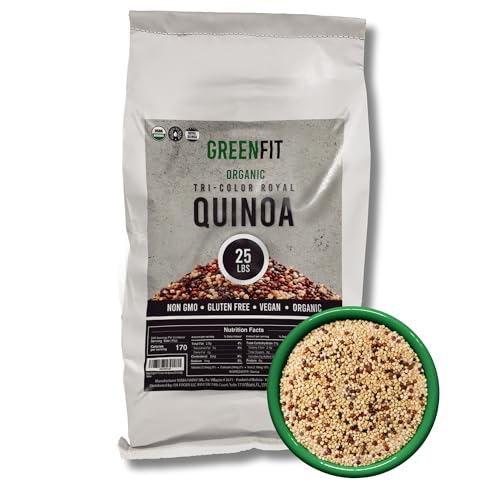 Greenfit Royal Organic Tri Color Quinoa | Non-GMO, Gluten-Free, Vegan, and Organic | Complete Protein, High Fiber, Low-Calorie Tri-Color Quinoa | (25 Pound - Pack of 1)
