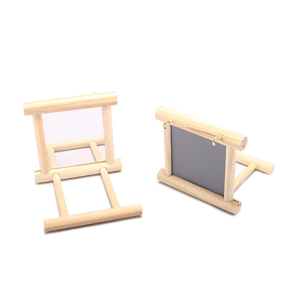 HugeDE 2 Pcs Wooden Bird Mirrors Family Bird Parakeet Mirror Bird Swing Parrot Cage Toys Parrot Interactive Play Toys Birdcage Fun Platform Stand Toys with Perch - Image 4