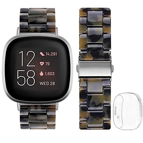 JOYOZY Lightweight Fashion Bands Compatible with Fitbit Versa 3 &Fitbit Sense Watch,Resin Strap Replacement Wristband for Women Men with Versa 3&Sense Clear Screen Protector Case(Matte Army Green)