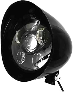5.75" LED Motorcycle Headlights w/ Aluminum Visor Clear Lens 5 3/4 inch Bullet Vintage Head Light Lamp for Harley Sportster Dyna Softail Bobber Chopper Honda Yamaha Suzuki Kawasaki Custom Black