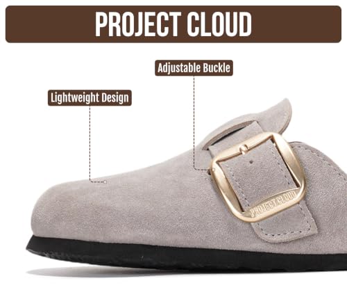 Image of Project Cloud 100% Genuine Leather Clogs for Women Shoes - Memory Foam Insole, Non-Slip & Natural Cork Footbed Arch Support Big Buckle Womens Clogs and Mules Footwear (Manchester)