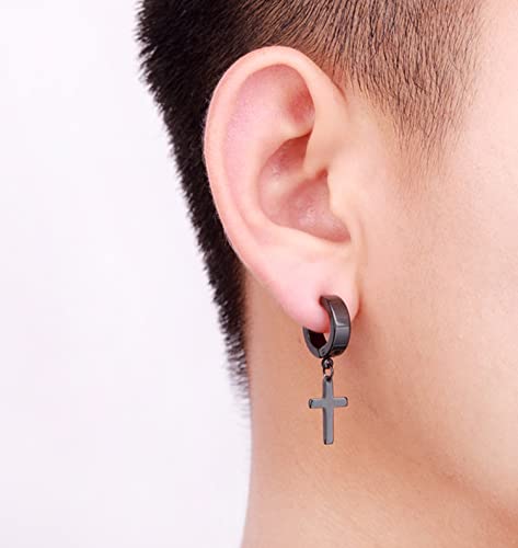 Stainless Steel Cross Earrings Set for Men Women Dangle Hinged Men Women Earrings Silver Gold Black4