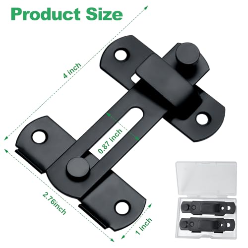 Adanluxe 2 Packs Gate Latch Sliding Door Lock, 4\"x 2.76\" Upgraded Thickened Security Door Locks for Bedrooms, Kids Safety, Barn Door Lock, Shed, High Quality Child Proof Gate Latches for Wooden Fence - Thumbnail 2