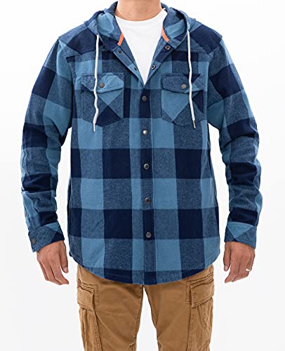 Men's Hooded Plaid Flannel Shirt Jacket Snap Button Flannel Hoodie with Hand Pockets (Heavyweight 10.6 Oz Fabric)3