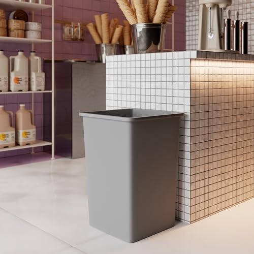 Image of 35 Gallon Gray Square Commercial Trash Garbage Can | Outdoor Office Restaurant School Kitchen