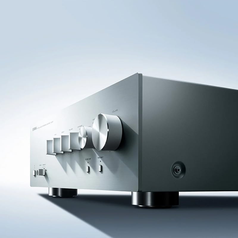 Image of Yamaha A-S701 Amplifier Bundle w /AudioQuest Jack Russell Cable (Silver) | Integrated amplifier with 100W x 2, optical /coaxial inputs, Pure Direct and AudioQuest Jack Russell 4m subwoofer cable