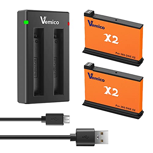 Vemico Insta360 ONE X2 Akku Ladegerät Kit 2 Pack 1900mAh Ersatzakkus LED 2-Kanal Ladegerät für Insta 360 ONE X2 Action Kamera (Vollkompatibel mit Original)