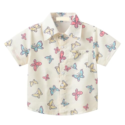 Toddler Boys Button Down Dress Shirts Little Girls Cute Butterfly Pattern Short Sleeve Tshirt Summer Beach Clothes for Kids