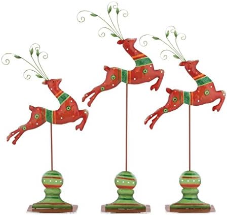 Set of 3 Metal Santa?s Jumping Red Reindeer S/3 26", 23", 21"H