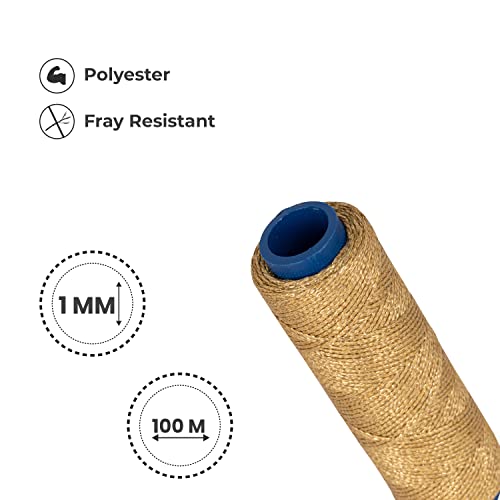 Shelver 1mm Waxed Cord for Jewellery Making Waxed Thread, Bracelet String, Beading Cord - 100 meters (Gold) - Image 2