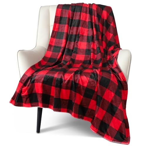 Ohok Couverture de Noël douillette et moelleuse - Chaude - Pour l'intérieur et l'extérieur - Décoration de Noël pour la famille - Plaid rouge - 150 x 200 cm