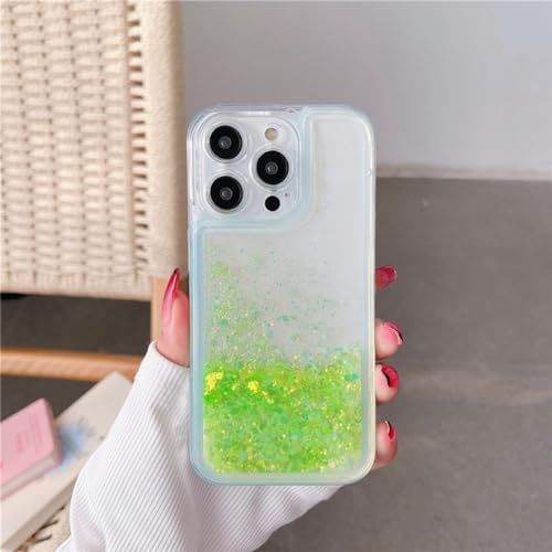Coque iPhone 13 Pro Max sable mouvant néon et étui transparent pailleté Glow in the Dark