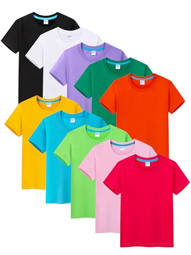 10 Pack Unisex Kids Short Sleeve T Shirt, Candy Color Crewneck Tees Soft Solid Plain Summer Tops for Girls Boys