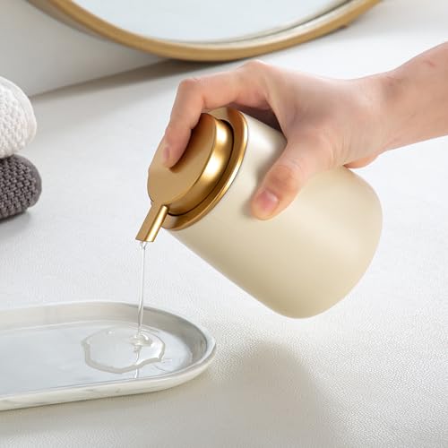 Image of Enra Ceramic Soap Dispenser,12 oz Hand Lotion Dispenser with Gold Pump,Wide-Mouth Refillable Dish Soap Dispenser,Modern Liquid Soap Dispenser for Kitchen & Bathroom Countertop Decor