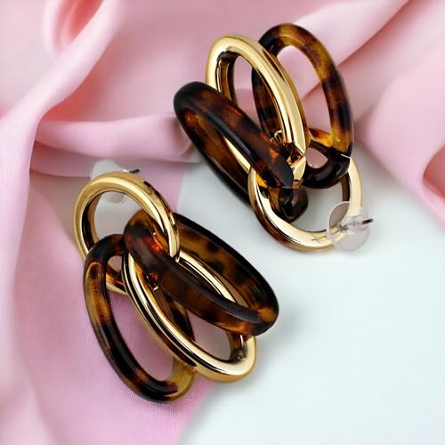 18k Plated Circle Link Drop Earrings with Multiple Rings