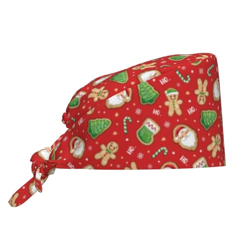 Iderek Christmas Cleaning Working Cap with Sweatband Adjustable Tie Back Christmas Santa Claus Scrub Cap Work Hats for Women Men
