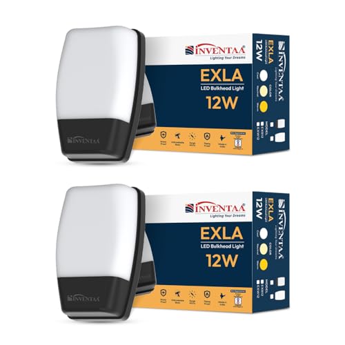 Image of INVENTAA EXLA 12W Outdoor Wall Lights 2 Pack | Outdoor Lights Waterproof Bulkhead Light for Wall Lights for Home | Durable Balcony Lights (White, Warm White)