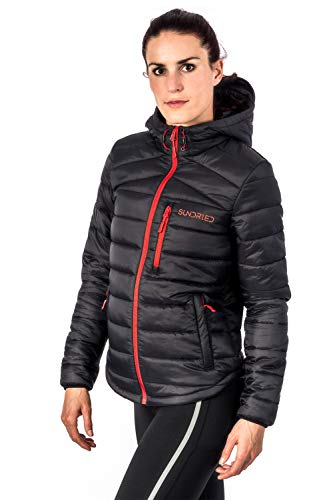 Sundried para Mujer Negro Acolchado Abrigo de Invierno cálido con Capucha de la Chaqueta Puffer - Acolchado cálido, Ligero Chaqueta de Invierno, la Capa de Lluvia Resistente al Agua (L,Negro)