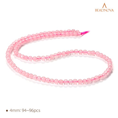 Image of BEADNOVA 4mm Natural Rose Quartz Gemstone Round Loose Beads for Jewelry Making (90-92pcs)
