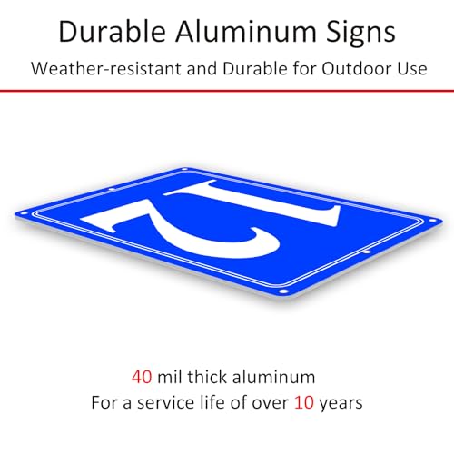 Image of Premium Aluminum Number Signs 12, Metal 12 inch X 8 inch Blue Numbered Signs Outdoor for Parking Lots, Floor, Dock, Court, Aisle, Field, High Visibility, No Fade, Weather-resistant