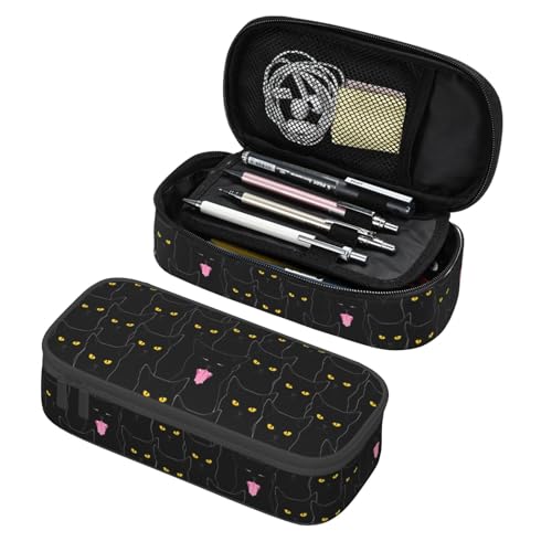 Image of Black Cat Pattern Pencil Case Organizer Big Capacity Pencil Pouch Stationery With Zipper School Supplies Pencil Bag For Girls Boys Office
