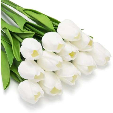 OWLKELA White Tulip Artificial Flowers Set Cover